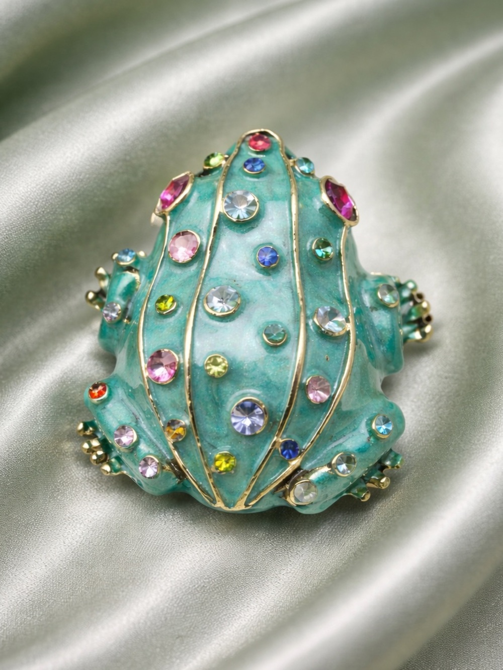 Cute Frog Turquoise Multicolor Crystal Brooch